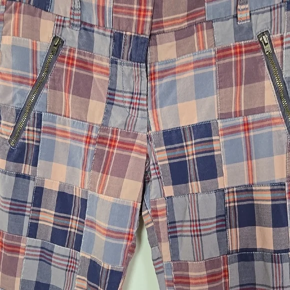 J. Crew Pants Size 2 City Fit Capris Y2K Madras Plaid Patchwork Ankle Zips - Picture 5 of 10